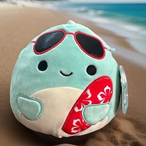 Squishmallows ‘Perry’ 7 inches Teal Dolphin with Red Surfboard & Shades